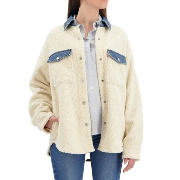 Levis Nola Shacket Shirt Jacket Almond Buff White Size XL NWT - Picture 6 of 15